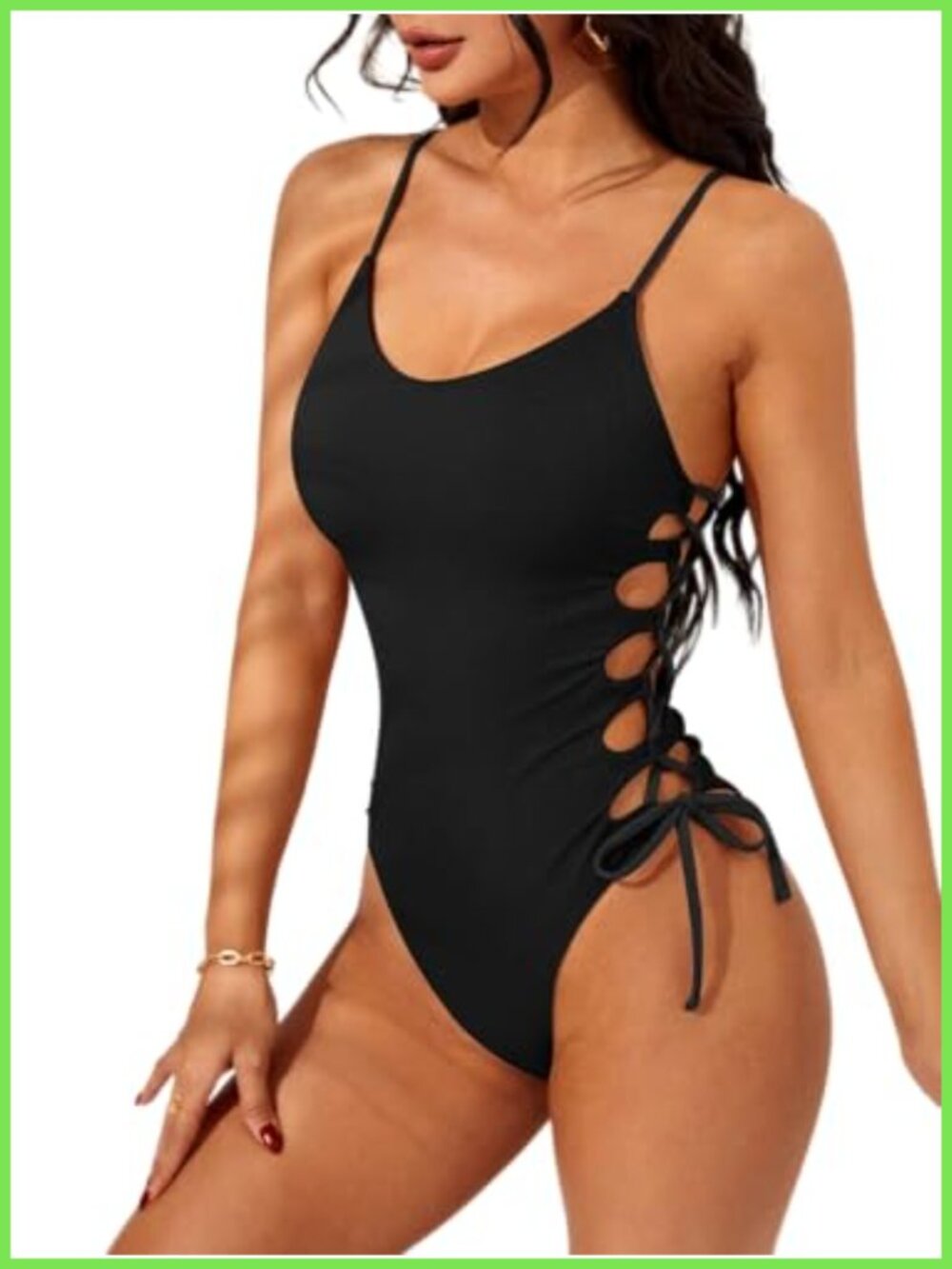 One Piece Swimsuit Lace-Up High Cut Cheeky Monokini Bathing Suit